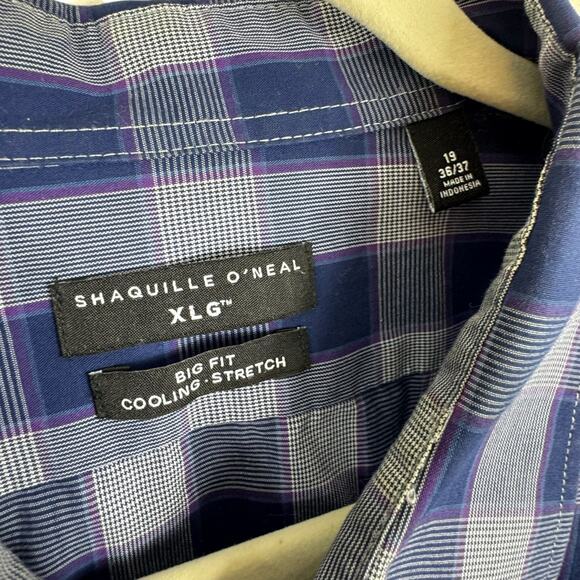 Shaquille O'Neal Big Fit Cooling Stretch Purple White Check Button Up Mens XLG - Picture 4 of 5